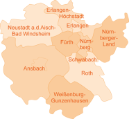 Karte mit den Landkreisen Mittelfrankens